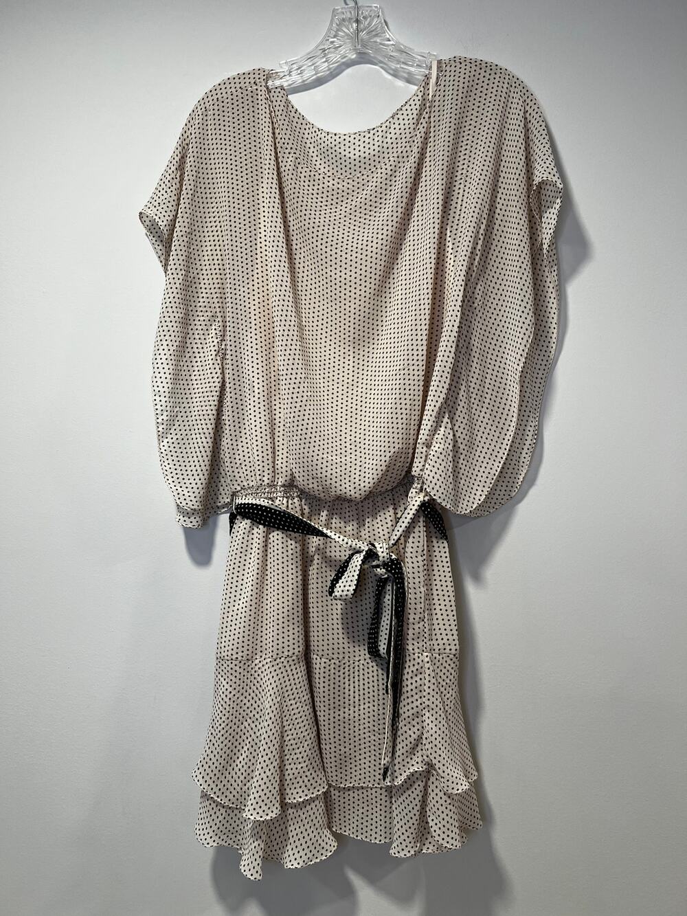 Flowy Blouse Dress with Belt Tan Brown Polka Dots Medium